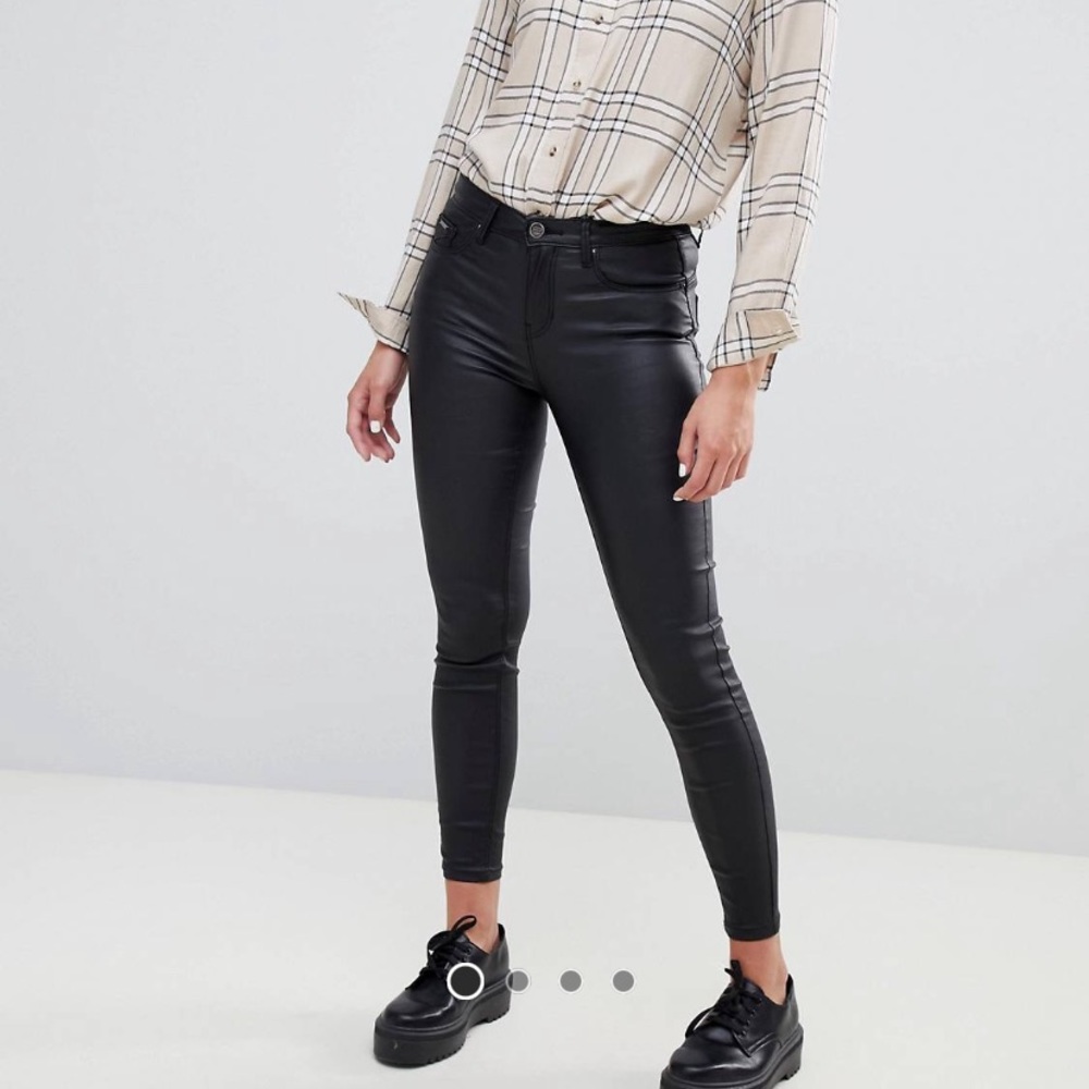 Stradivarius Coated Push Up Jean, ASOS in Black